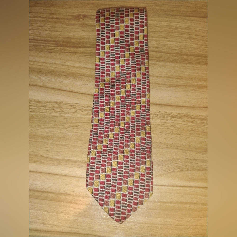 Serge Abecassis Men's Red Gold Geometric 100% Tie